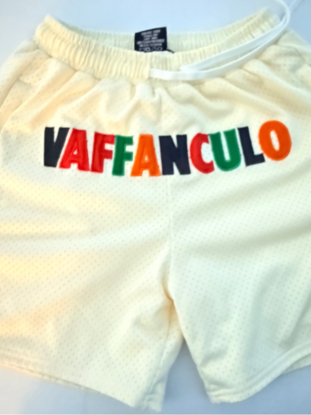 Growing Up Italian Vaffanculo Mesh Shorts Cream Lounge Streetwear Size S